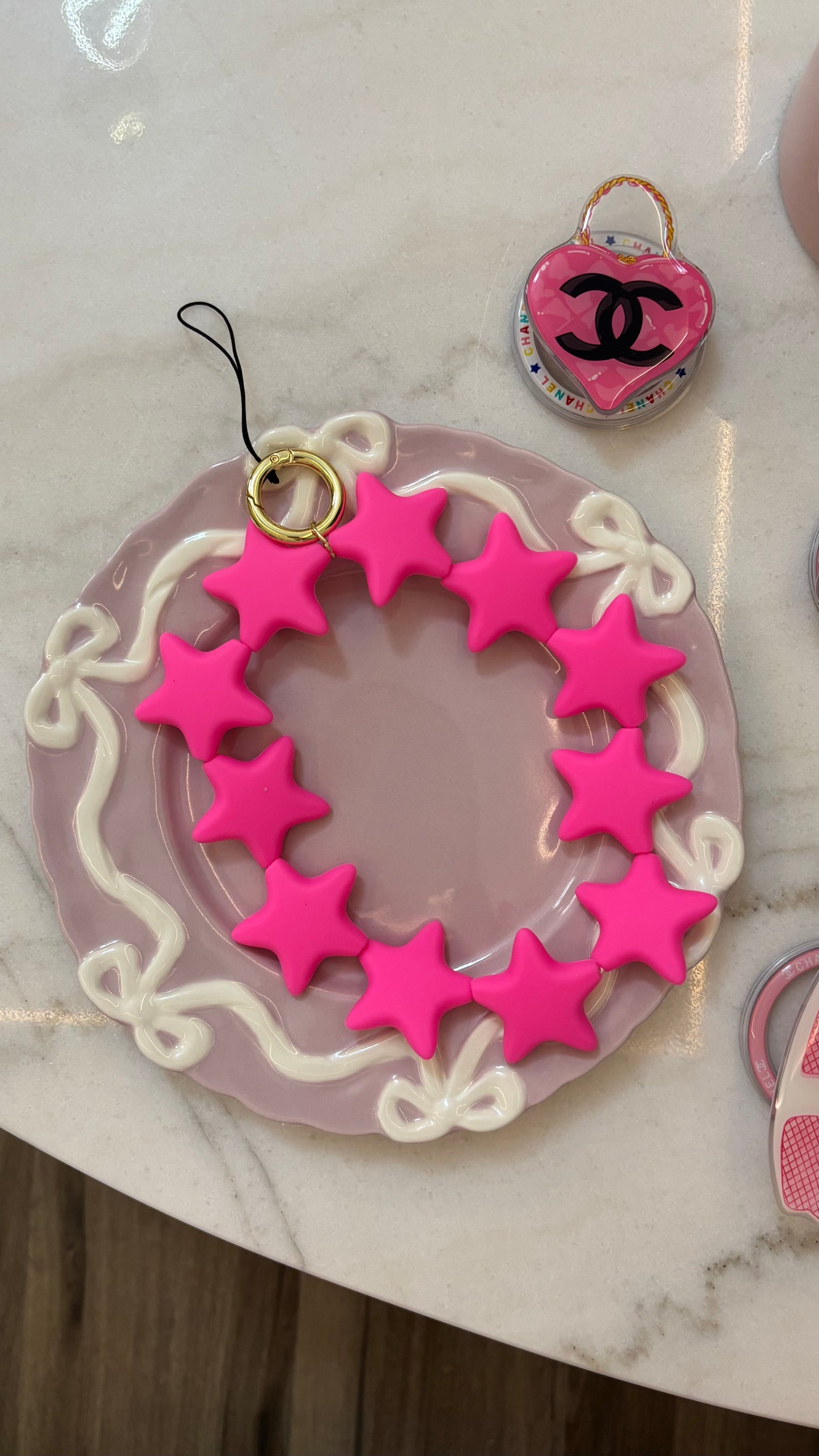Hot pink stars phone charm