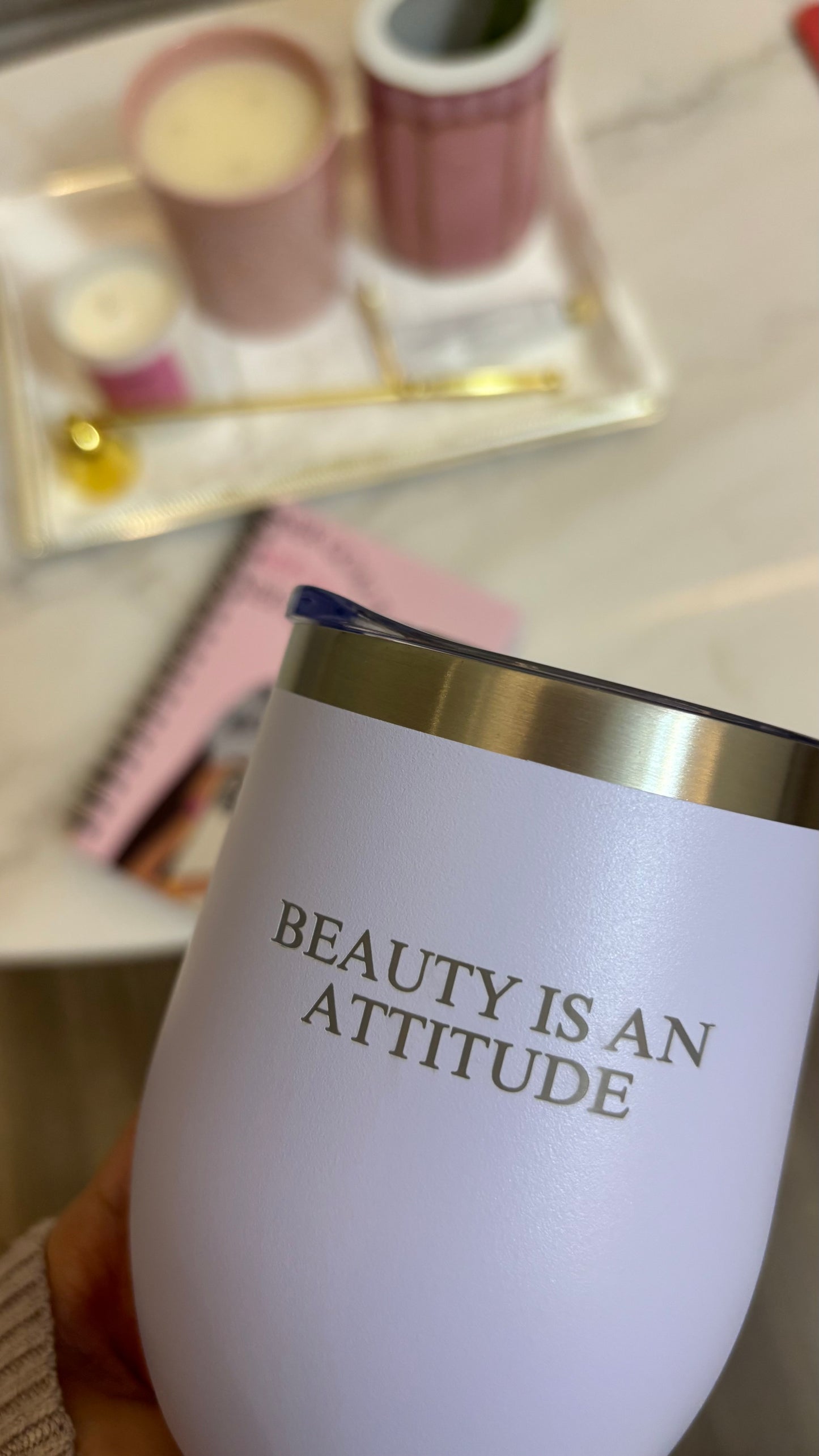 Beauty is an attitude white cup