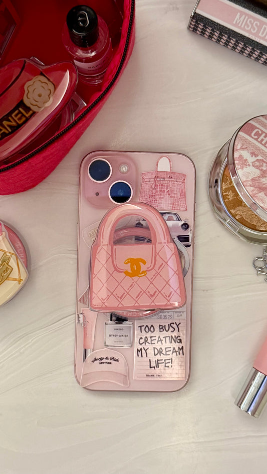 Chanel pink bag phone grip