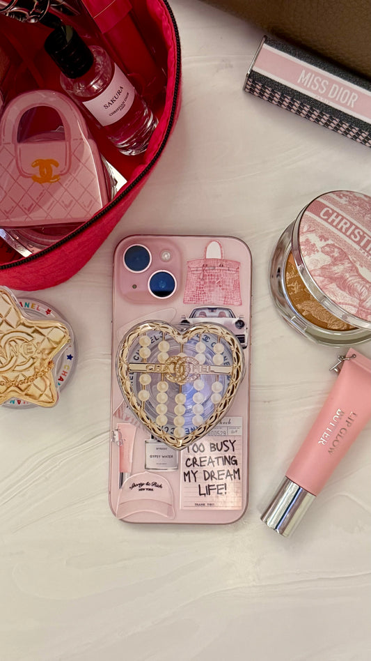 Pearl heart Chanel phone grip